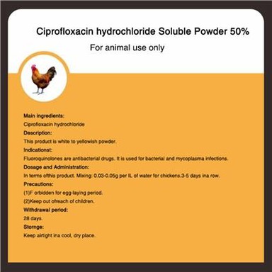 Ciprofloksacīna hidrohlorīda šķīstošais pulveris 50 procenti